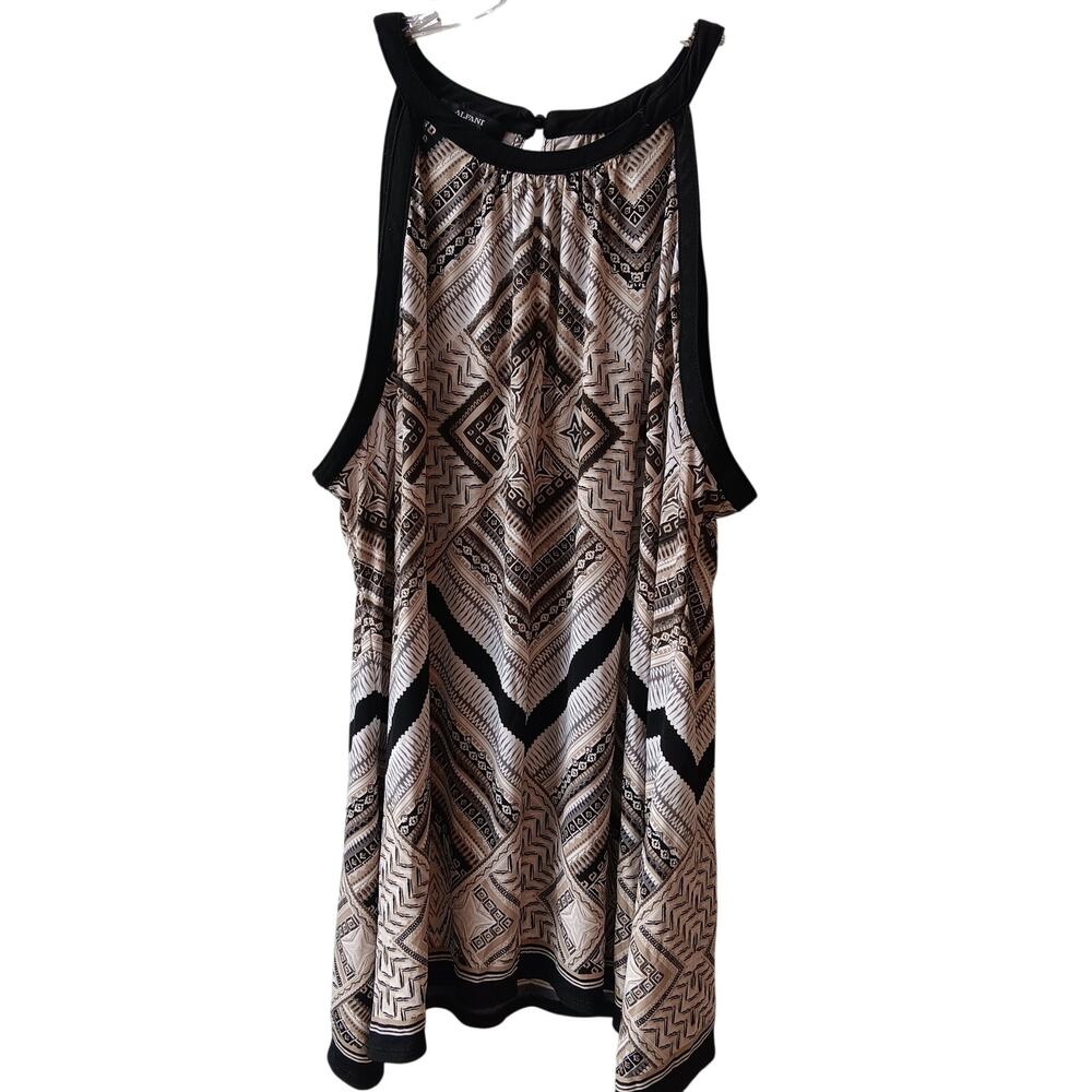 Alfani Top Women's XL White Black Tan Geometric Pattern Aztec Sleeveless